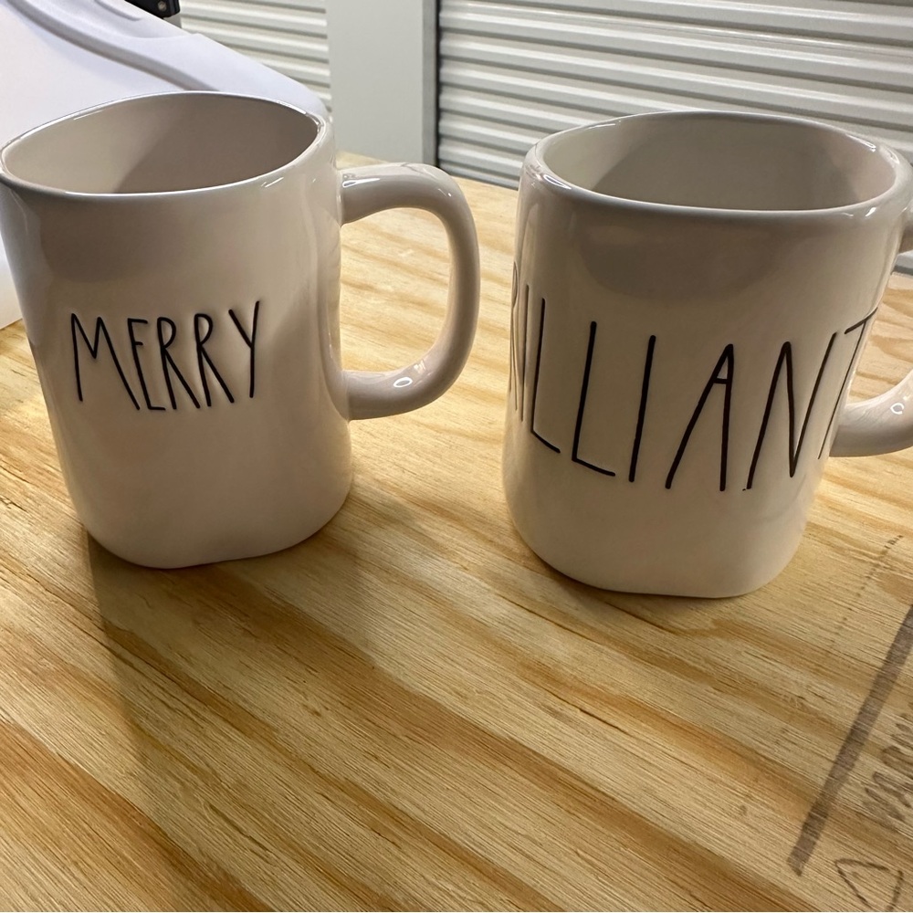 Rae Dunn Mug Set • “MERRY” +‎ “BRILLIANT” • Artisan Collection by Magenta